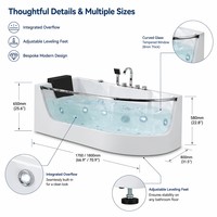 Baignoire Balnéo Moderne Autoportante de Qualité Commerciale, Baignoire de Luxe en Acrylique avec Panneau Transparent, Portable pour Villa