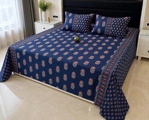 Blue Bedding Bedsheets <b>King</b> <b>Size</b> Cotton Bed <b>Sheet</b> Set Soft Floral Bedding 102 x 102 Flat <b>Sheet</b> with 2 Pillow Covers - Product Image 5