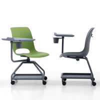 Chaise de formation à roulettes en plastique, avec structure métallique cantilever, tablette d'écriture et panier à livres sous le siège pour salle de classe et conférence