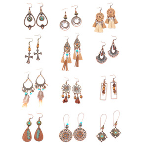 Bohemian Fashion <b>Drop</b> Earrings Alloy Antique <b>Bronze</b> Plated Geometric Tassel Feather Women's Party Jewelry - Product Image 5