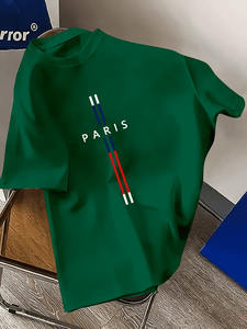 T-shirt d'été pour homme en coton non tissé antibactérien, coupe décontractée, grande taille, imprimé lettres <span class=keywords><strong>Paris</strong></span>, col rond, manches courtes - Product Image 2