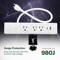 3 AC prizli, masa klipsiyle takılabilen, LED ışıklı, aşırı gerilim ve topraklama korumalı priz çoklayıcı, 2 USB hızlı şarjlı priz çoklayıcı