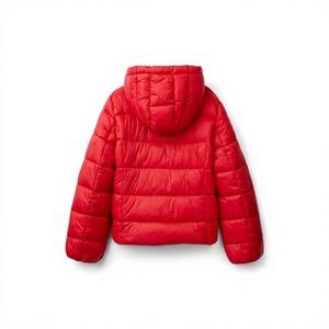 Women's Red <b>Quilted</b> Puffer <b>Jacket</b> With Hood Zipper Closure Winter Warm Coat Full Sleeve Regular Fit Solid Color - Product Image 3