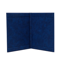 Couverture de menu de restaurant bleu marine, dossier de recettes en cuir personnalisé avec logo estampé or