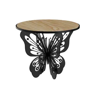 New Arrival Outdoor Furniture Creative Wood Desktop with Butterfly Shape Leg Wrought Iron Outdoor Dinner Table for Backyard