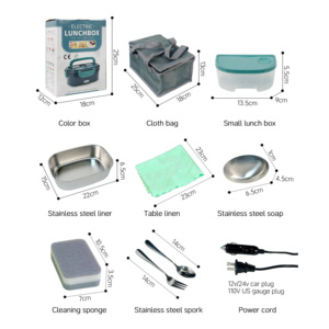 กล่องข้าวไฟฟ้าราคาถูก ขายส่ง 110V/220V กล่องอุ่นอาหารแบบพกพา ป้องกันการรั่วซึม 2 in 1 สำหรับใช้ในรถยนต์และที่บ้าน - Product Image 6