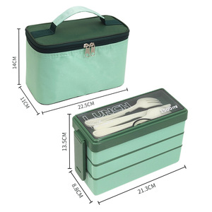 Boîte à bento portable en plastique à 3 couches pour enfants, grande capacité, réutilisable, avec couverts - Product Image 4