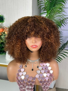 Burmese Curly Hair <b>Wig</b> pixie curly Jerry Curl Style Brown Ombre Color Full Head <b>Wig</b> - Product Image 5