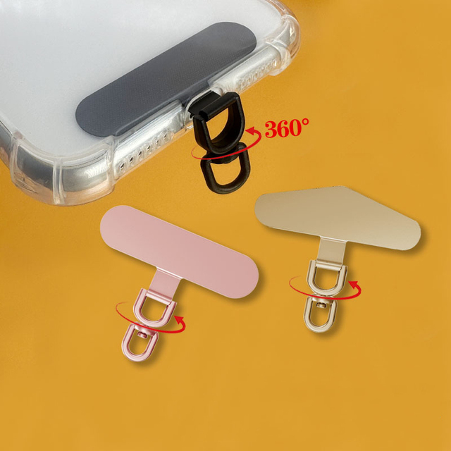 Universal Stainless Steel Slip D-Ring Mobile Phone Strap Lanyard Patch Rope Shape Rotatable Metal Clip Phone Tether Tab