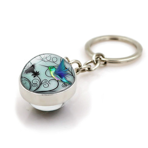 2024 Top Sale Double-sided Crystal Glass Ball Keychain Hummingbird Time Gem Pendantmetal Keychain for Bag