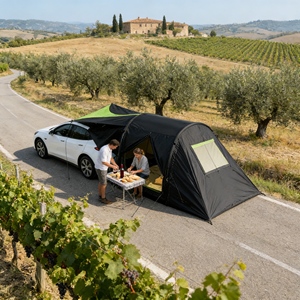 Tente de hayon imperméable avec poches de rangement intégrées et compartiments pour équipement pour un camping organisé avec véhicule - Product Image 1