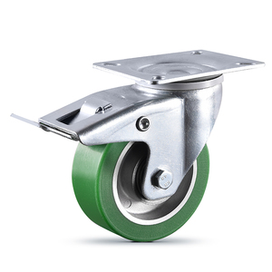 VIMA 4 Inch 100mm Green Swivel Caster Wheel Heavy Duty PU Aluminum 300kg Capacity <b>Trolley</b> Galvanized Surface - Product Image 1