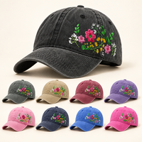 Casquette de baseball brodée florale pour femme, style vintage, en coton lavé, ajustable, pour jardin et extérieur, protection solaire