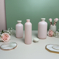 Ensemble de flacons et pots cosmétiques en HDPE Soft Touch rose 200/300/500 ml avec bouchon à clapet pour emballage de shampoing, lotion, crème
