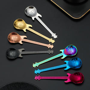 ช้อนกีตาร์ สแตนเลส 304 ช้อนขนมหวานขนาดเล็ก ช้อนบาร์ดนตรี สำหรับเค้ก ไอศกรีม สีเงิน สีทอง สีโรสโกลด์ สีฟ้า สีม่วง - Product Image 1