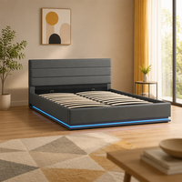 Lit Double King Size Capitonnée en Cuir avec Rangement Ottoman, Design Moderne, Facile à Monter, Gain de Place, Meilleur Prix, avec LED