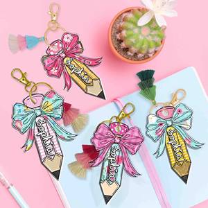 Bow Bowknot trở lại trường học trẻ em Quà Tặng ba lô bút chì Keychain ngày đầu tiên của trường tùy chỉnh Keychain Móc chìa khóa - Product Image 2