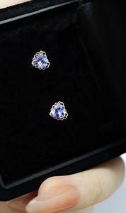 Xinfly Classic Lace Edge Court Style Au750 Fine Jewelry Wholesale 18K Real Gold Heart Shape <b>Blue</b> Tanzanite <b>Stud</b> <b>Earrings</b> - Product Image 5