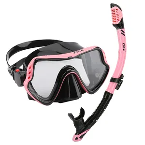 Yüksek kaliteli dalış şnorkel tüp ve gözlük kuru şnorkelli dalış maskesi ile siyah şnorkel seti set