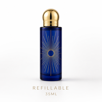 Flacon de parfum vide en verre 35 ml en gros, atomiseur de voyage rechargeable noir et argenté avec capuchon métallique, boîte de présentation luxueuse et ornée