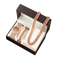 Reloj de Lujo con Diamantes de Imitación Estilo Hip Hop, con Esfera de Cristal, Cadena Cubana y Pulsera para Hombre, en Set de Regalo