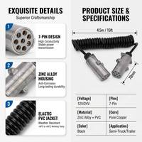 Câble de remorque européen 7 broches pour le remorquage de véhicules, 1,5 m, connecteur standard ISO 1724 avec broches en cuivre antirouille pour camping-car et camion