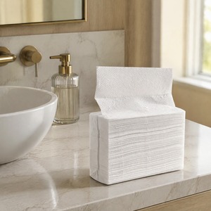 Rouleau de papier toilette blanc doux en pâte de bois recyclée, pliage en M, pour usage en salle de bain - Product Image 4