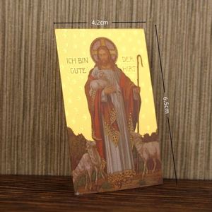 Tarjeta Religiosa Metálica con Lámina Dorada, Patrón del Pastor Sagrado, Talismán de Bendición - Product Image 1