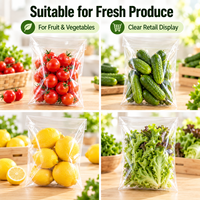 Sacs auto-adhésifs transparents personnalisés en BOPP pour l'emballage des fruits et légumes frais, pour les rayons de supermarchés