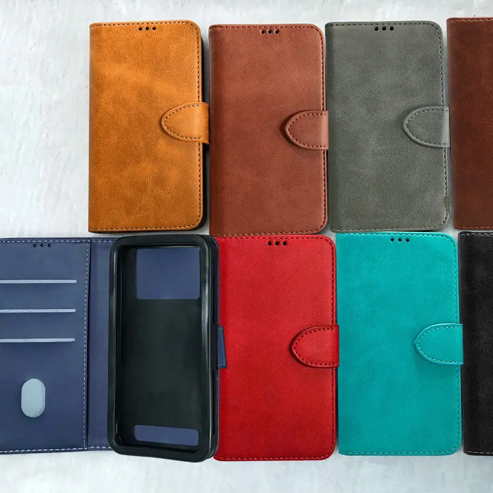Becerro PU Funda de cuero Universal Móvil Flip Stand Phone Case Clamshell Wallet Cover para todos los teléfonos