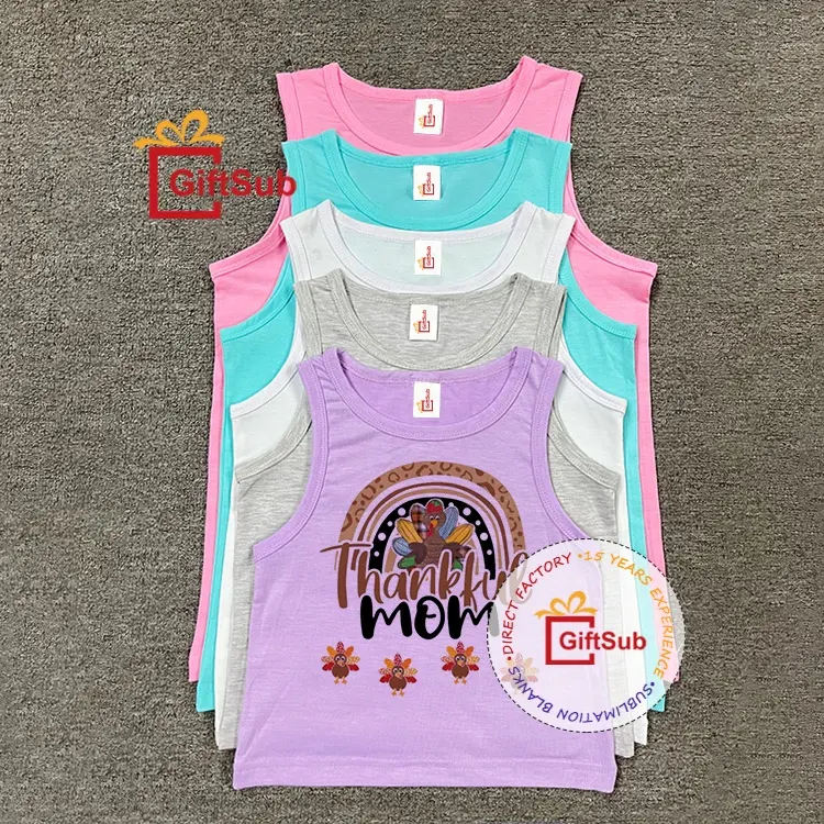 Yüksek kaliteli süblimasyon Polyester Tank Top amerikan boyutu katı Pastel renk Racer ezme geri kadınlar Lady Tank Top