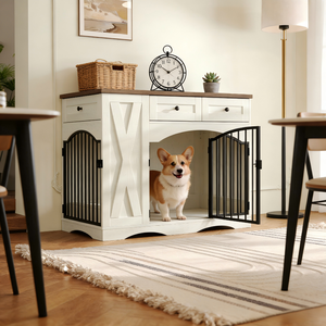 Elegante Gabbia per Cani da Interno con 3 Cassetti e Ciotole Spedizione Gratuita negli USA Casa Multifunzione per Cani di Piccola e Media Taglia - Product Image 1