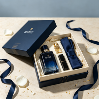 Coffret Cadeau de Luxe Bleu Marine Personnalisé avec Couvercle et Base pour Hommes, Idéal pour Cologne, Parfum Oud Arabe, Emballage Cadeau d'Entreprise Haut de Gamme