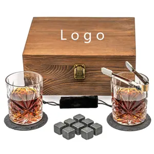 Камни для виски, подарочный набор, 2 витковые стаканы, 6 гранитных шотландских камней с щипцами, стаканы для виски, рюмки с деревянной подарочной коробкой