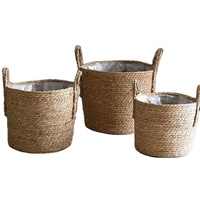 Whism — panier de rangement pour plantes en jonc de mer naturel, avec revêtement en plastique, tissé à la main, en rotin, pour Pots de fleurs