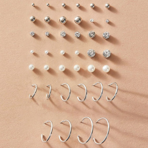 Bulk Pearl Crystal Zircon <strong>Stud</strong> Earring Set <strong>Silver</strong> Heart Ear <strong>Stud</strong> Round Hoop Earrings Fashion Jewelry for Women Party Gift - Product Image 3