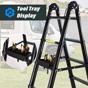 Escadas de Alumínio em Forma de A com Plataforma para Ferramentas e Rodas Móveis para Uso em Casa, Cozinha e Armazém para Trabalho ao Ar Livre - Product Image 2