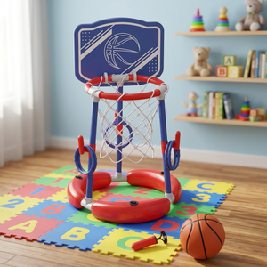 Panier de basket-ball 2-en-1 pour enfants avec jeu de lancer d'anneaux - Product Image 2