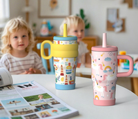 Gourde isotherme pour enfants de 14 oz avec paille, en acier inoxydable, à double paroi sous vide, anti-fuite, sans BPA, pour l'école et les voyages