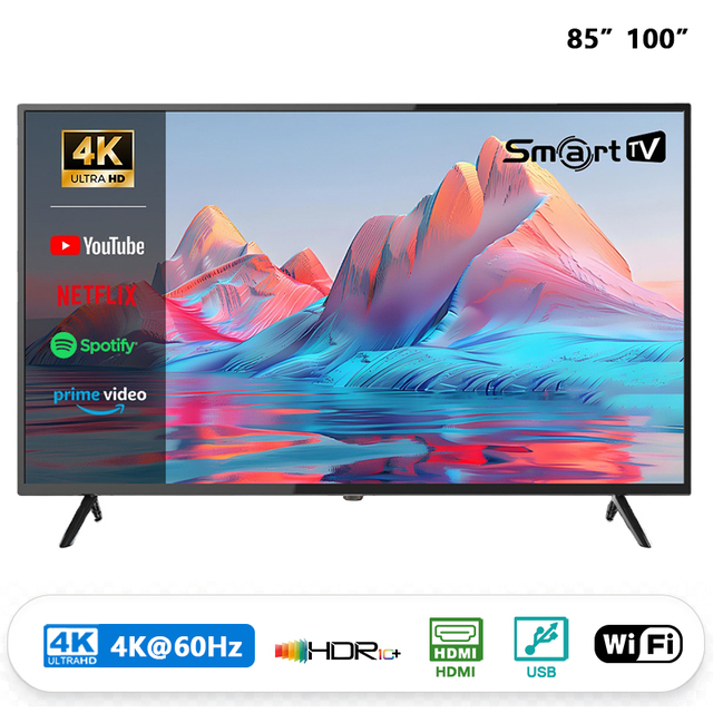 Factory Direct 85/98/100/120 Inch 4K UHD HDR QLED Smart TV, Frameless Ultra Thin Android TV, Home Theater TV, OEM ODM Wholesale.