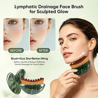 Pinceaux de contour lymphatique et ensemble Gua Sha en jade 2-en-1, outils faciaux en jade pour le drainage lymphatique