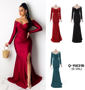 Abiti da donna abiti da sera lucidi Crossover uno pezzo collo a maniche lunghe avvolti a coda di pesce <span class=keywords><strong>abito</strong></span> - Product Image 5