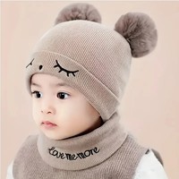 Bebé infantil niños niñas sombrero invierno cálido pompón gorro tejido recién nacido bebé lindo niños dibujos animados bordado chico sombreros bufanda conjunto