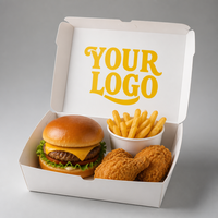 Boîte de livraison de nourriture rapide pour hamburgers et frites, personnalisable avec logo, compostable, écologique, pliable, avec laminage mat et gaufrage