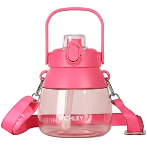 MICHLEY BPA-freier Tritanschlauchbehälter mit Riemen Plastik-Wasserflasche mit Deckel und Griff