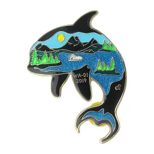 Customize Popular Funny Dolphin Design Lapel Pins Gifts Metal Glitter Enamel Pin With Epoxy