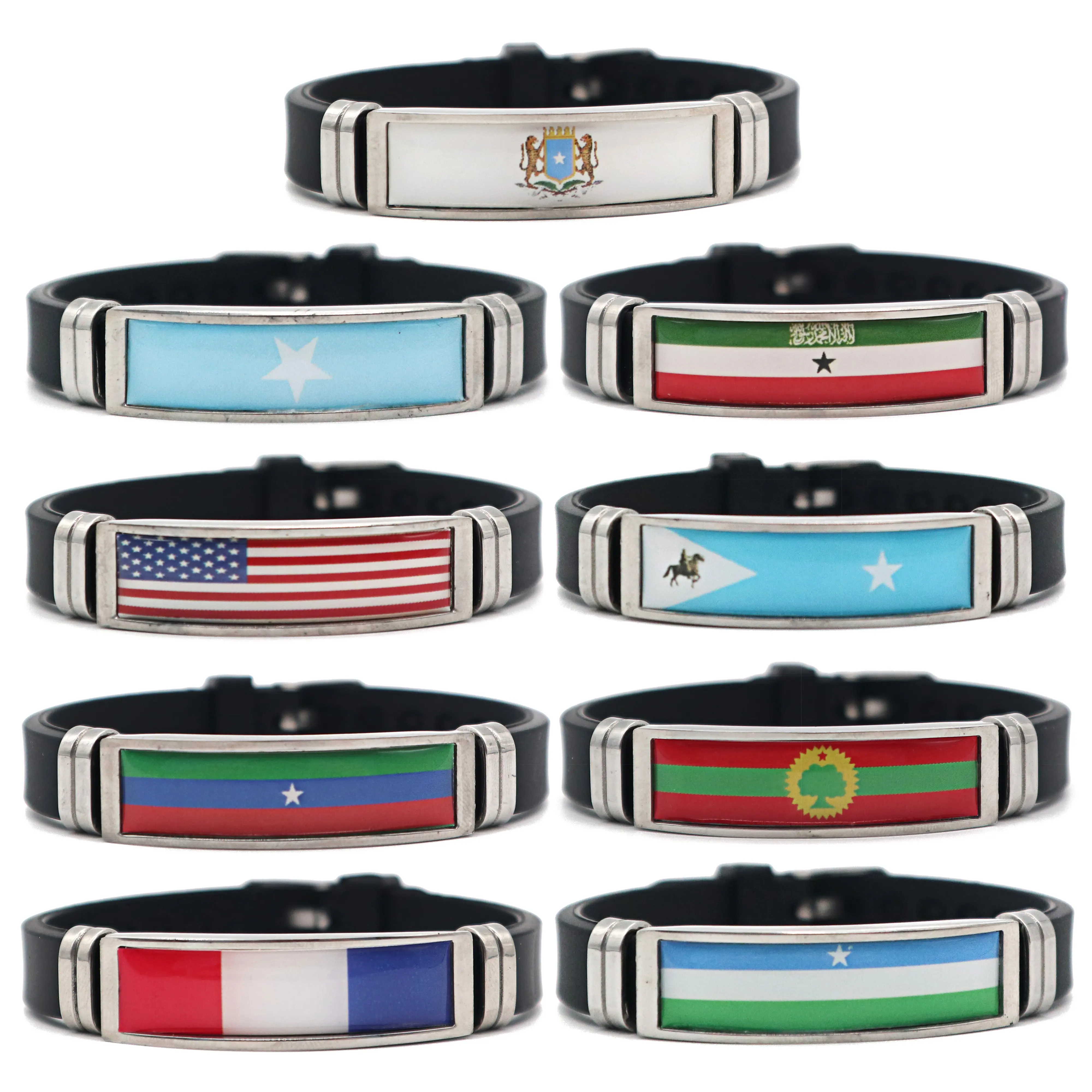 Manufacturer 287 Countries Flag Bracelet National Country Flag Armband Bangle Stainless Steel Silicone Rubber Band Wristband