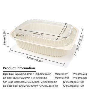 2200ML Biodegradable Disposable PP <b>Plastic</b> Blister Tray Hinged <b>Lid</b> Lunch Box Takeaway Food Packaging <b>Container</b> - Product Image 2