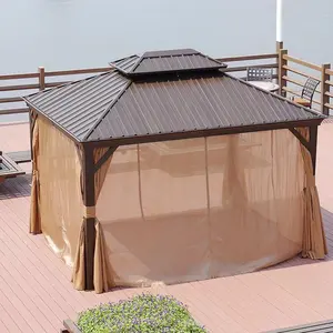 Outdoor Doppel dach verzinkter Stahl Hardtop Patio Moderner Garten Wasserdichter Pavillon Sonnenschutz Baldachin Aluminium Pavillons