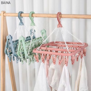 Wholesale 32 Clips Folding Children Adults Dryer Windproof Socks Underwear <strong>Plastic</strong> Drying Rack Kid's Clothes <strong>Hanger</strong> - Product Image 1